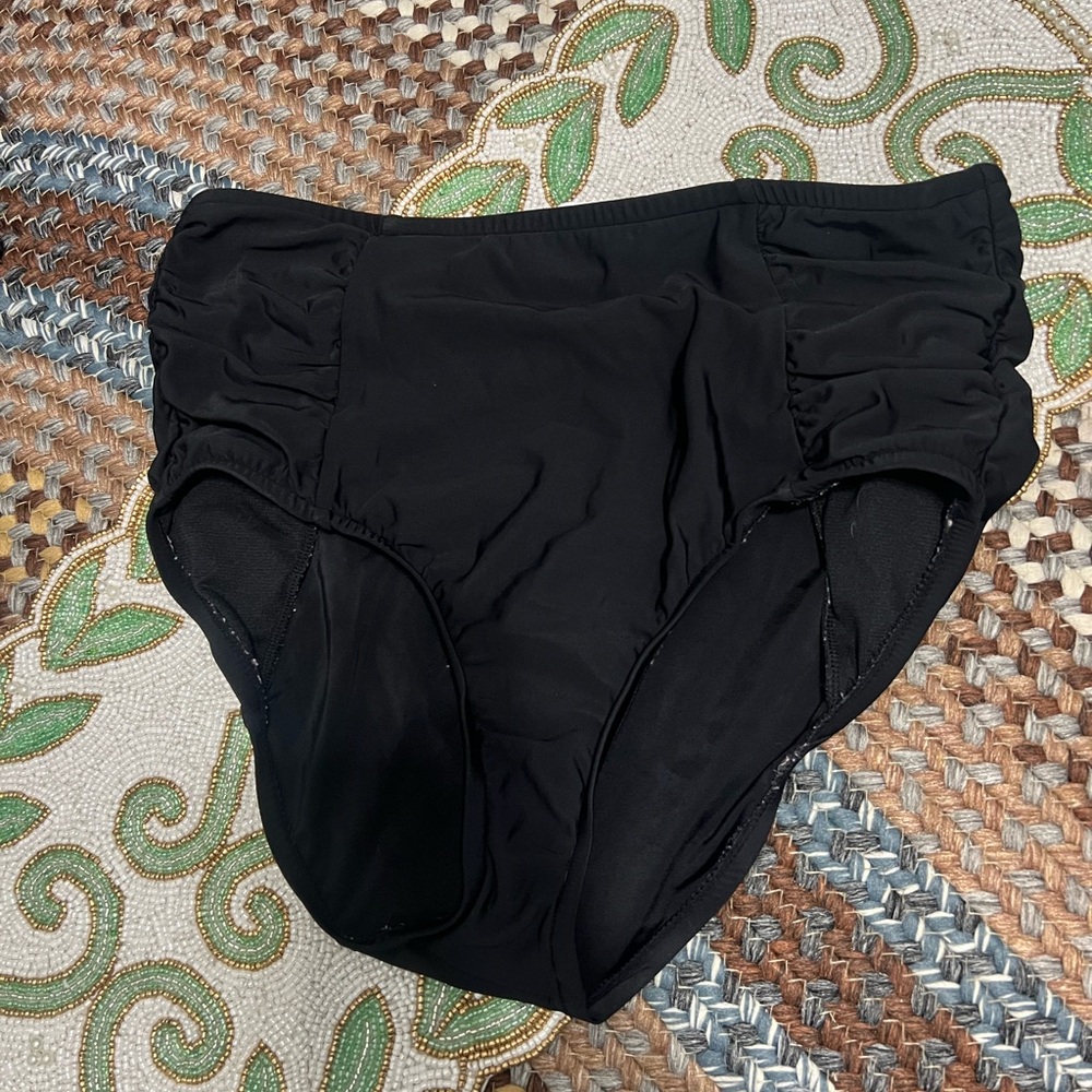High-Waist Black Ruched Bikini Bottoms